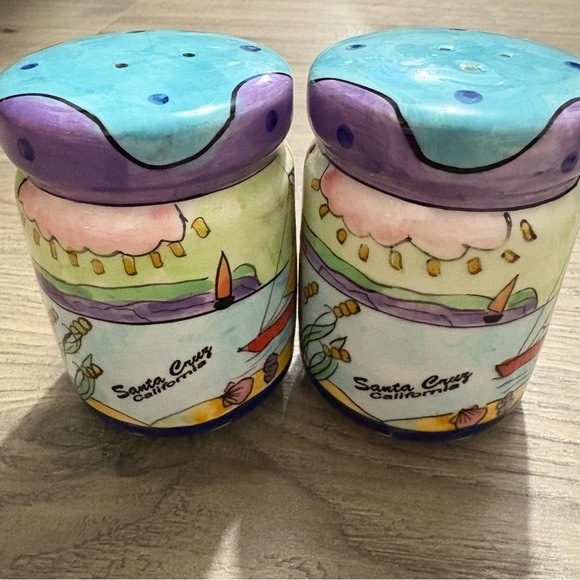Hand Painted Tropical Salt and Pepper Shaker Set Sailboat Lighthouse Nautical - Picture 3 of 6